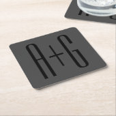 Dessous-de-verre Carré En Papier Initiales à couple classique | Noir et gris (Incliné)