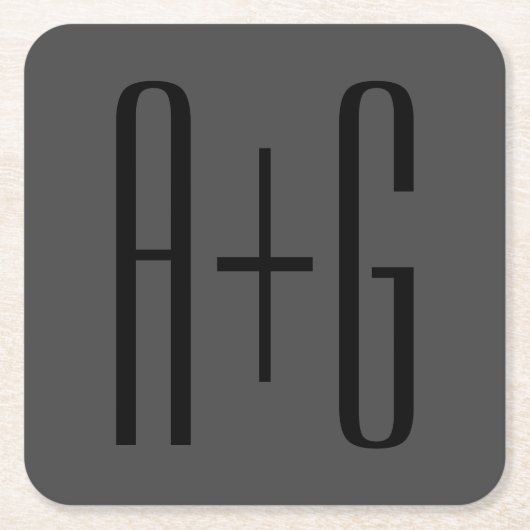 Dessous-de-verre Carré En Papier Initiales à couple classique | Noir et gris (Devant)