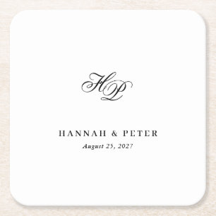 Dessous-de-verre Carré En Papier Initiales de monogramme de script élégant pour mar