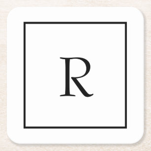 Dessous-de-verre Carré En Papier Initiales Monogrammes Nom personnalisé Noir Blanc 