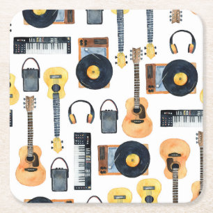 Dessous-de-verre Carré En Papier Instruments de musique : aquarelle transparente