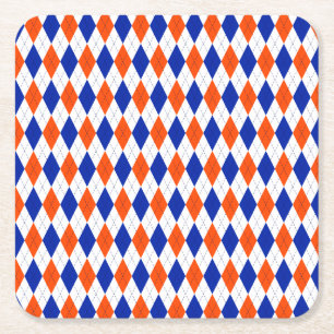 Dessous-de-verre Carré En Papier Jacquard orange et bleu diamant