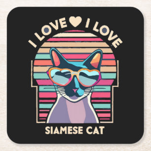 Dessous-de-verre Carré En Papier J'adore le chat siamois