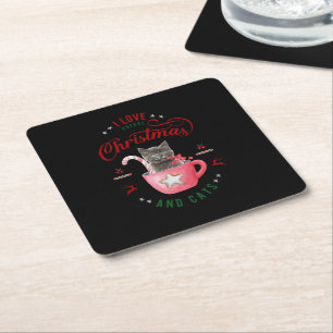 Dessous-de-verre Carré En Papier J'aime Café Noël et Chats Joyeux Salutations