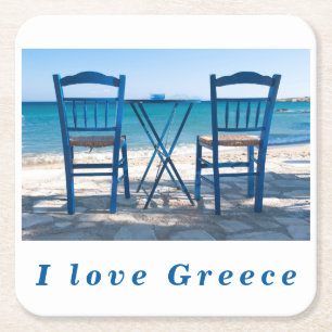 Dessous-de-verre Carré En Papier J'aime Grèce taverna photo bleu et blanc