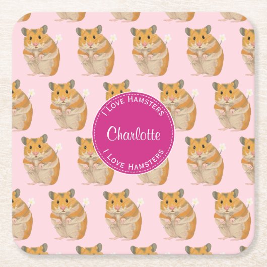 Dessous-de-verre Carré En Papier J'aime Hamsters Motif Hamster Rose (Devant)