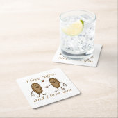 Dessous-de-verre Carré En Papier J'aime le café et je t'aime (En situation)