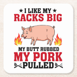 Dessous-de-verre Carré En Papier J'aime Mes Racks Gros BBQ, Citation Porc Fessier