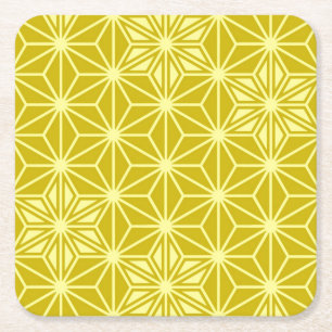 Dessous-de-verre Carré En Papier Japonais Asanoha motif - or moutarde