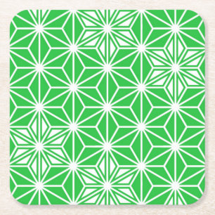 Dessous-de-verre Carré En Papier Japonais Asanoha motif - vert jade