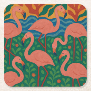 Dessous-de-verre Carré En Papier Jardin aux Flamants