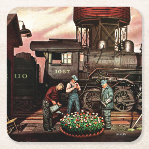 Dessous-de-verre Carré En Papier Jardin d'agrément de yard de train par Stevan