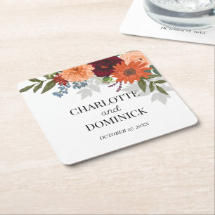 Dessous-de-verre Carré En Papier Jardin d'automne de Bourgogne Mariage floral