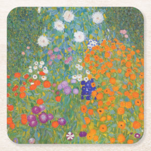 Dessous-de-verre Carré En Papier Jardin de fleurs par Gustav Klimt