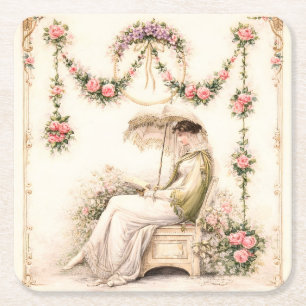Dessous-de-verre Carré En Papier Jardin de roses de la Régence Lectrice