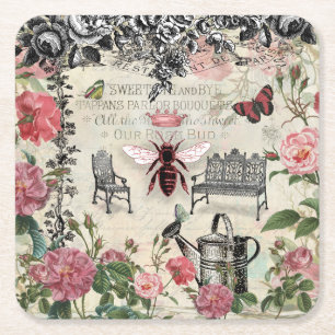 Dessous-de-verre Carré En Papier Jardin de roses de la Reine abeille française