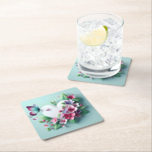 Dessous-de-verre Carré En Papier Jardin printanier fantaisiste et papillon peint en