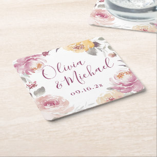 Dessous-de-verre Carré En Papier Jardin romantique aquarelle fleurie noms