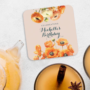 Dessous-de-verre Carré En Papier Jardin rose orange rustique Fête d'anniversaire