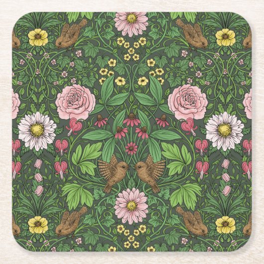 Dessous-de-verre Carré En Papier Jardin sauvage en vert (Devant)