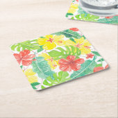 Dessous-de-verre Carré En Papier Jardin tropical, plumeria hibiscus et feuilles de (Incliné)