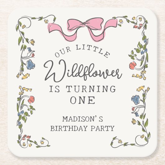 Dessous-de-verre Carré En Papier Jardin Whimsical Doodle Floral Anniversaire (Devant)