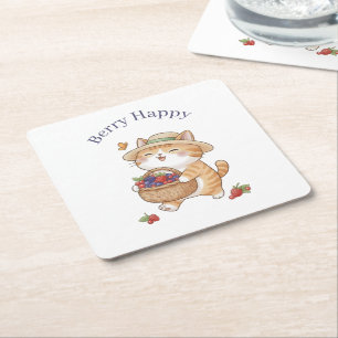 Dessous-de-verre Carré En Papier Jardinier de chat Kawaii Coaster d'été aux baies