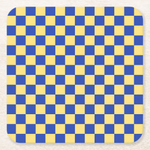 Dessous-de-verre Carré En Papier Jaune beurre et motif à carreaux bleus sur fond da