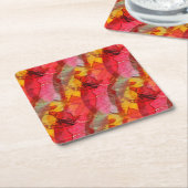 Dessous-de-verre Carré En Papier Jaune rouge d'art d'aquarelle (Incliné)