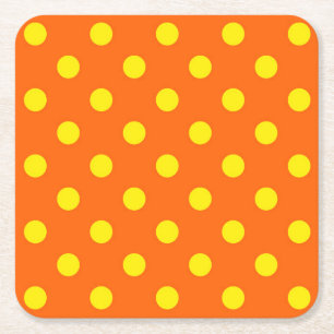Dessous-de-verre Carré En Papier Jaune Sur Orange Pois Design Motif