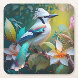 Dessous-de-verre Carré En Papier Jay à ailes Turquoises en berceau