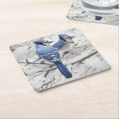 Dessous-de-verre Carré En Papier Jays bleus dans un arbre à neige (Incliné)