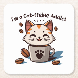Dessous-de-verre Carré En Papier Je suis accro à la Cat-fféine