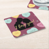Dessous-de-verre Carré En Papier Je T'Aime Candy Hearts Couple (Incliné)