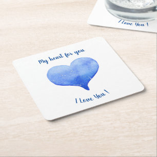 Dessous-de-verre Carré En Papier Je t'aime Coeur Bleu mignon Saint Valentin