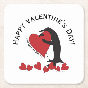 Dessous-de-verre Carré En Papier Je T'Aime Plus ! - Coeurs de pingouins Valentine