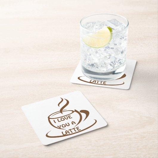 Dessous-de-verre Carré En Papier Je t'aime un design romantique récent (En situation)