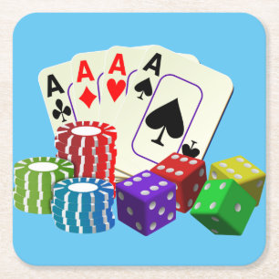 Dessous-de-verre Carré En Papier Jeu Casino Dice Poker jetons Cartes art