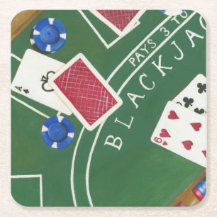 Dessous-de-verre Carré En Papier Jeu de Blackjack avec chips par Chariklia Zarris