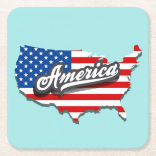 Dessous-de-verre Carré En Papier Jeu de Dessous de verre Carte American Flag/USA