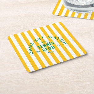 Dessous-de-verre Carré En Papier Jeu Set Match Après Tennis Club Rayure Jaune