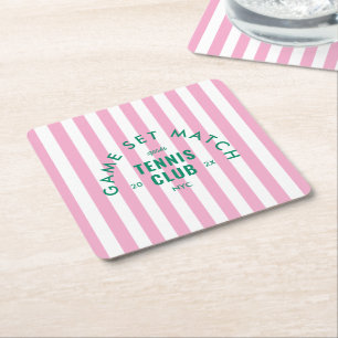 Dessous-de-verre Carré En Papier Jeu vert Set Match Après Tennis Club Rayure rose