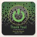 Dessous-de-verre Carré En Papier Jeu vidéo noir vert Gamer Bar Mitzvah<br><div class="desc">Dessous de verre en papier personnalisés Bar Mitzvah en gris, noir et vert (gris) en pluie. Cette conception de jeu vidéo inspirée par un joueur non traditionnel dispose d'un bouton d'alimentation à partir d'une console de jeu vidéo. Il y a aussi une pluie verte, jaune et gris (gris) ou en...</div>
