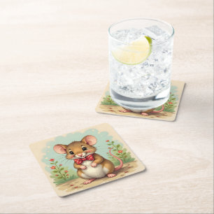 Dessous-de-verre Carré En Papier Joli adorable petit souris avec cravate