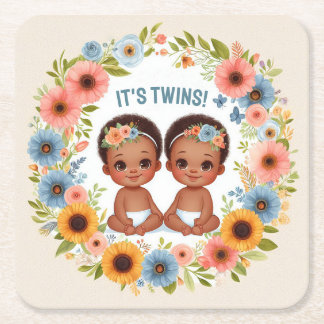 Dessous-de-verre Carré En Papier Joli African Twin Boys Baby shower Aquarelle