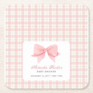 Dessous-de-verre Carré En Papier Joli Baby shower de fille de garçon En vichy rose