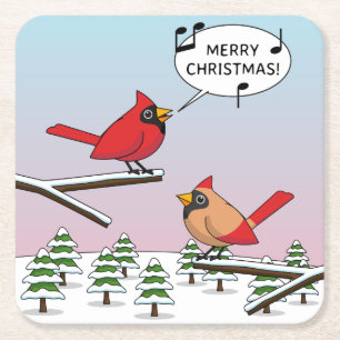 Dessous-de-verre Carré En Papier Joli Cardinal Rouge chanter Joyeux Noël