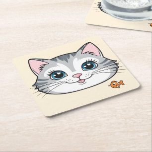 Dessous-de-verre Carré En Papier Joli chat chaton animaux animal de compagnie dessi