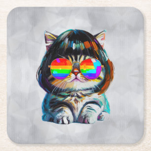 Dessous-de-verre Carré En Papier Joli Chat Drôle Smol (Peinture N° 4)