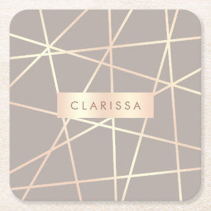 Dessous-de-verre Carré En Papier Joli chic rose or & gris géométrique